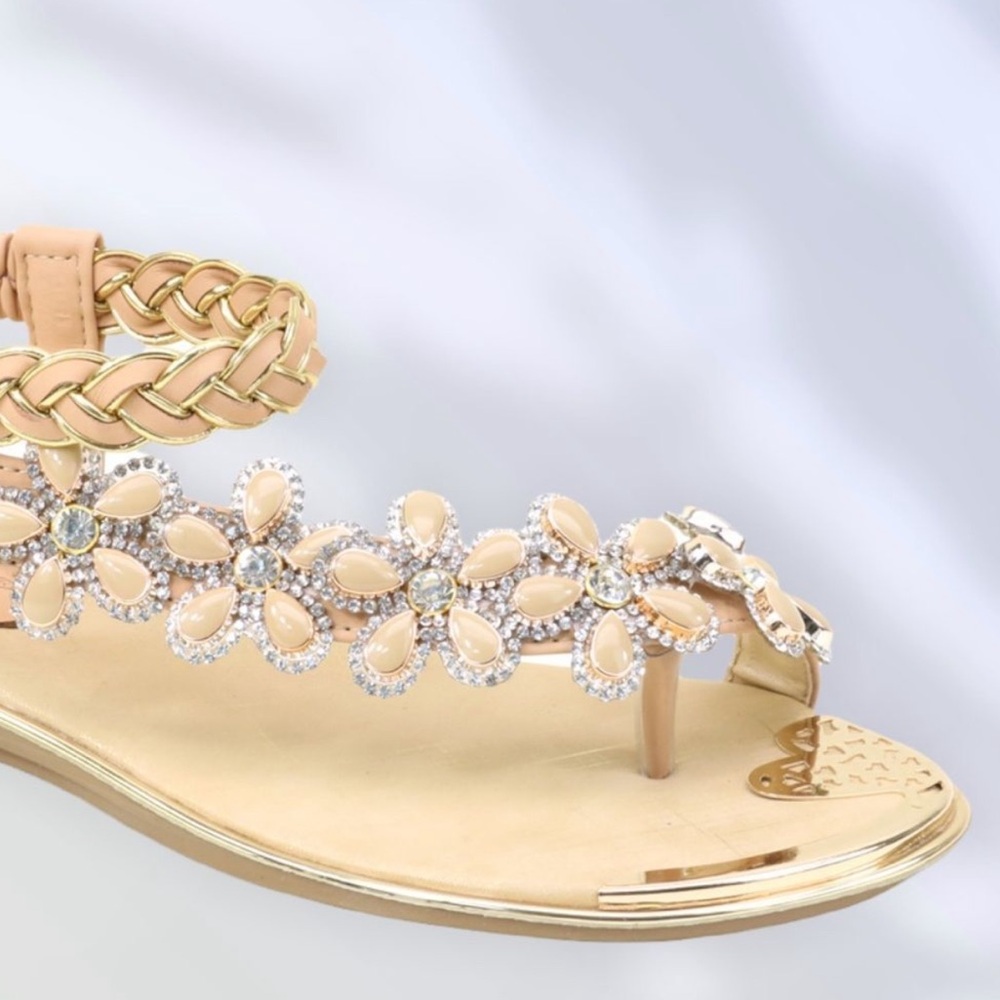 New Color! Italina Blue Floral Rhinestone Embellished Toe Ring Sandal - Picture 10 of 12